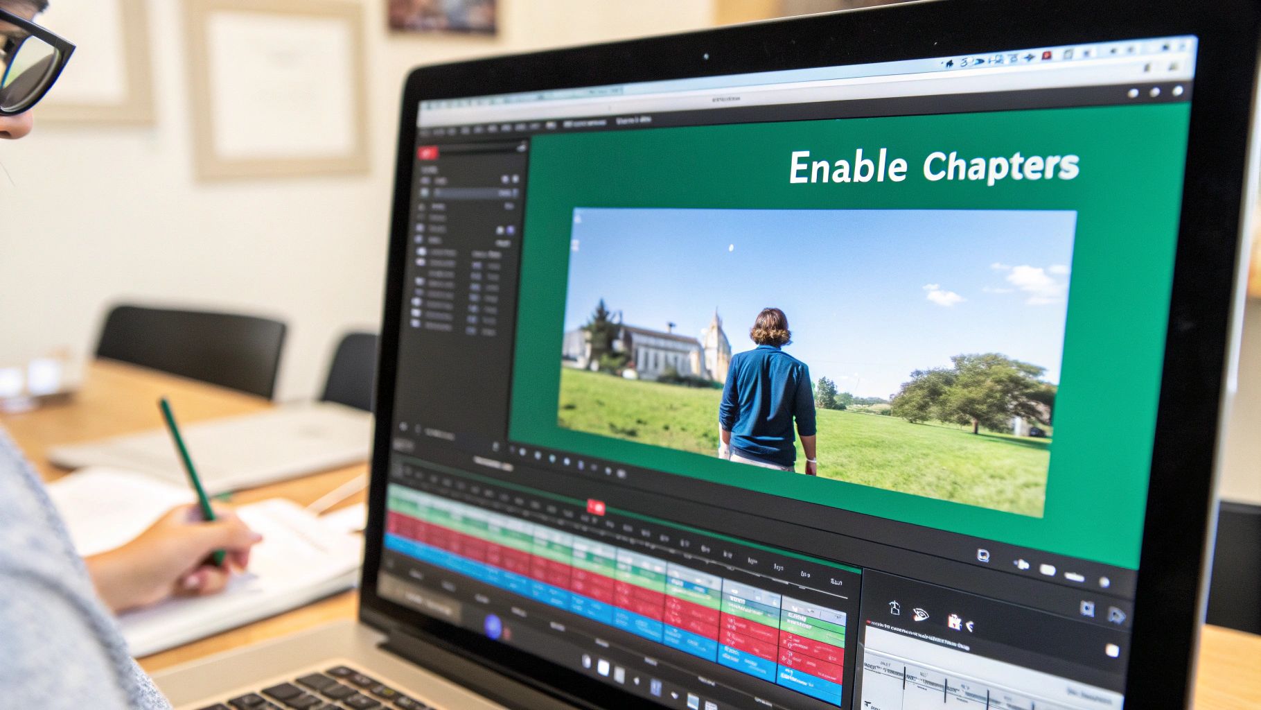 A close-up of a YouTube video progress bar showing chapter markers.