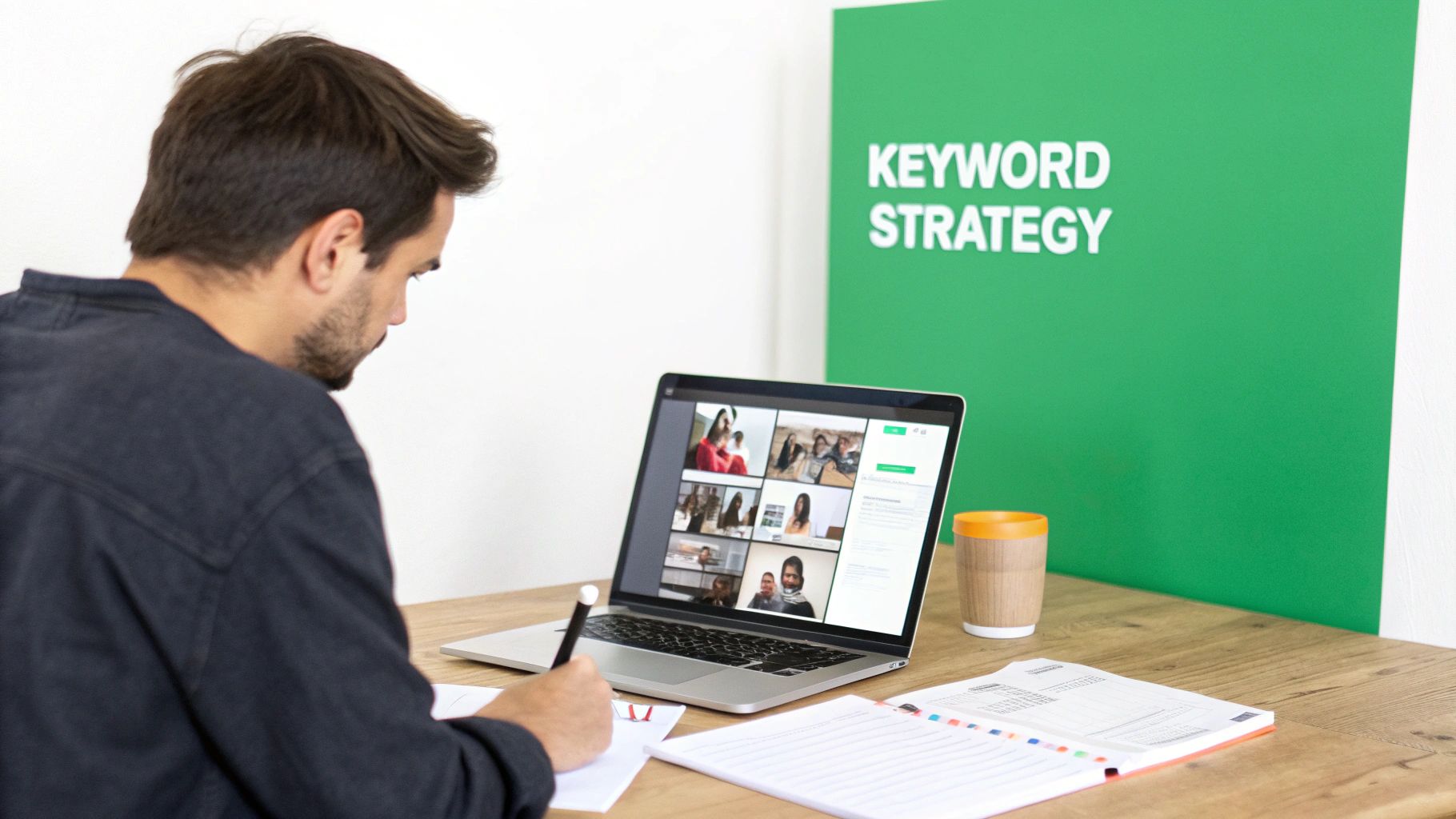 A person analyzing charts and graphs on a laptop, symbolizing YouTube keyword strategy.