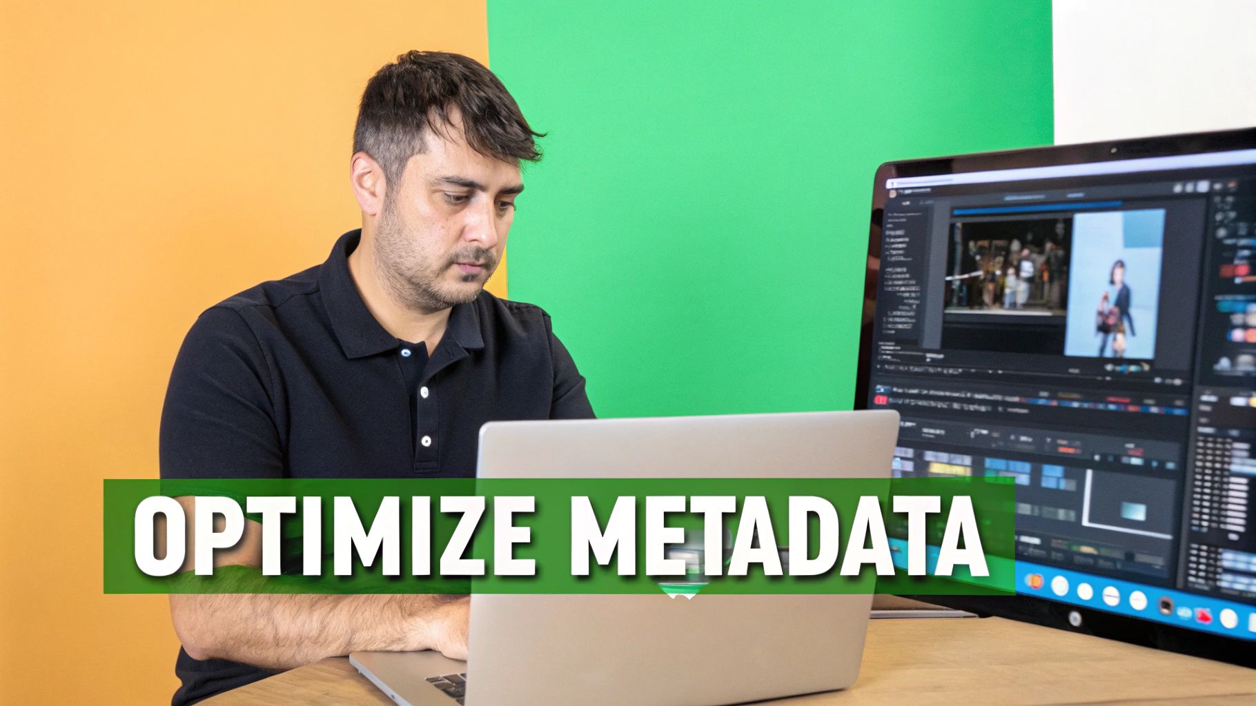 An illustrated workflow showing a keyword list being applied to a video's title, description, and tags.