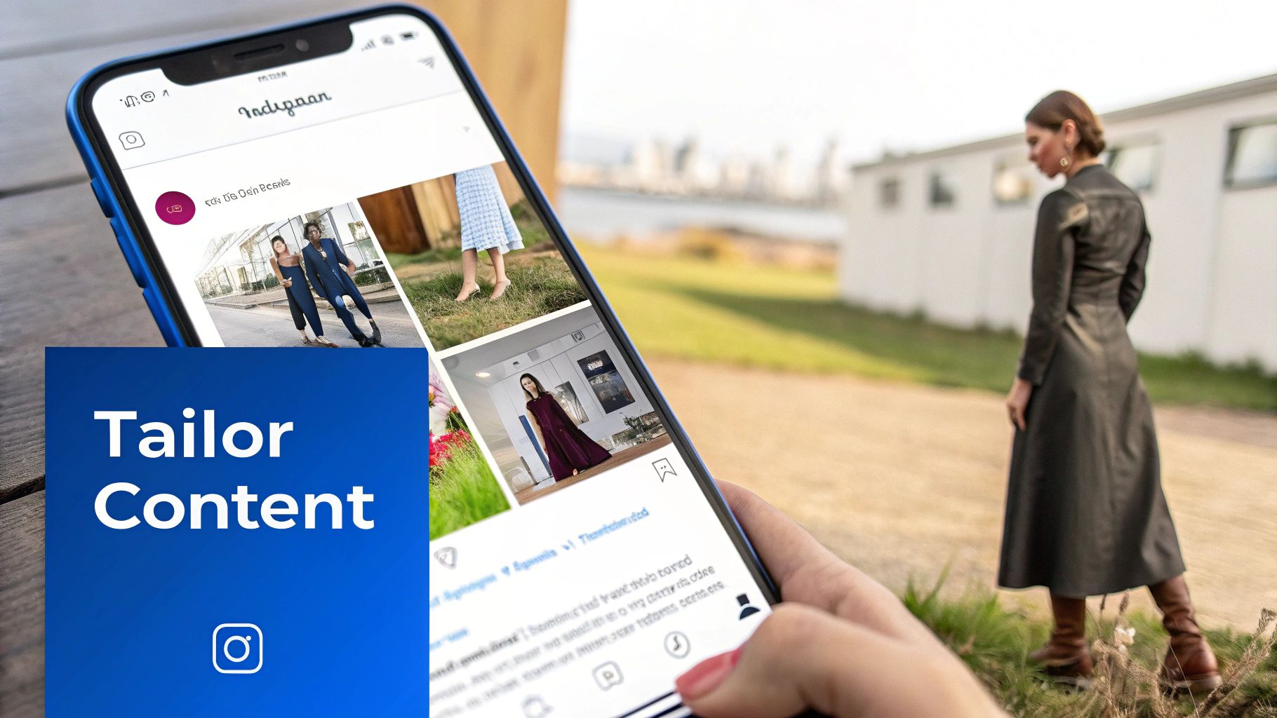 A visual comparison of an Instagram post and a Facebook post, showing differences in caption length and link placement.