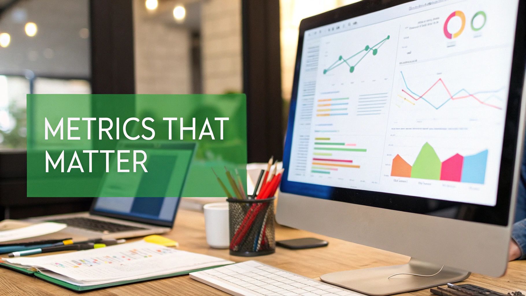 A dashboard displaying various content marketing metrics like traffic, engagement, and conversion rates, telling a complete story.