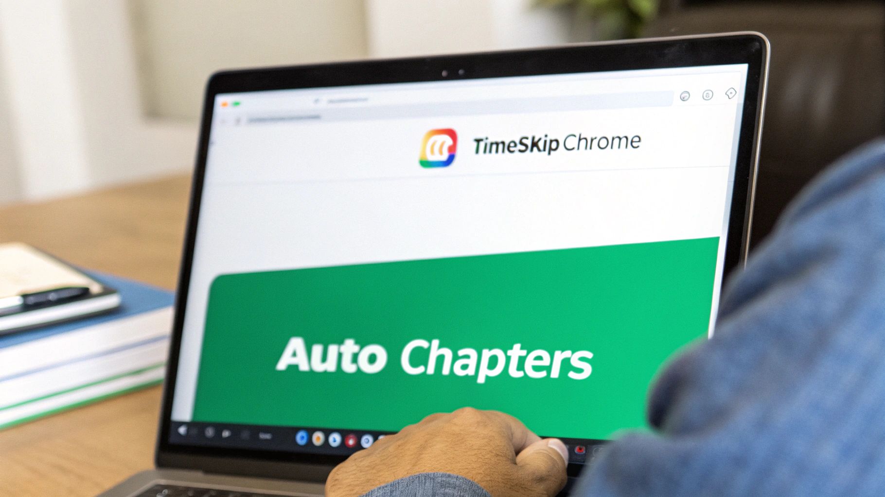 An image showing a person editing video chapters on a computer screen, symbolizing the process of refining AI-generated timestamps.