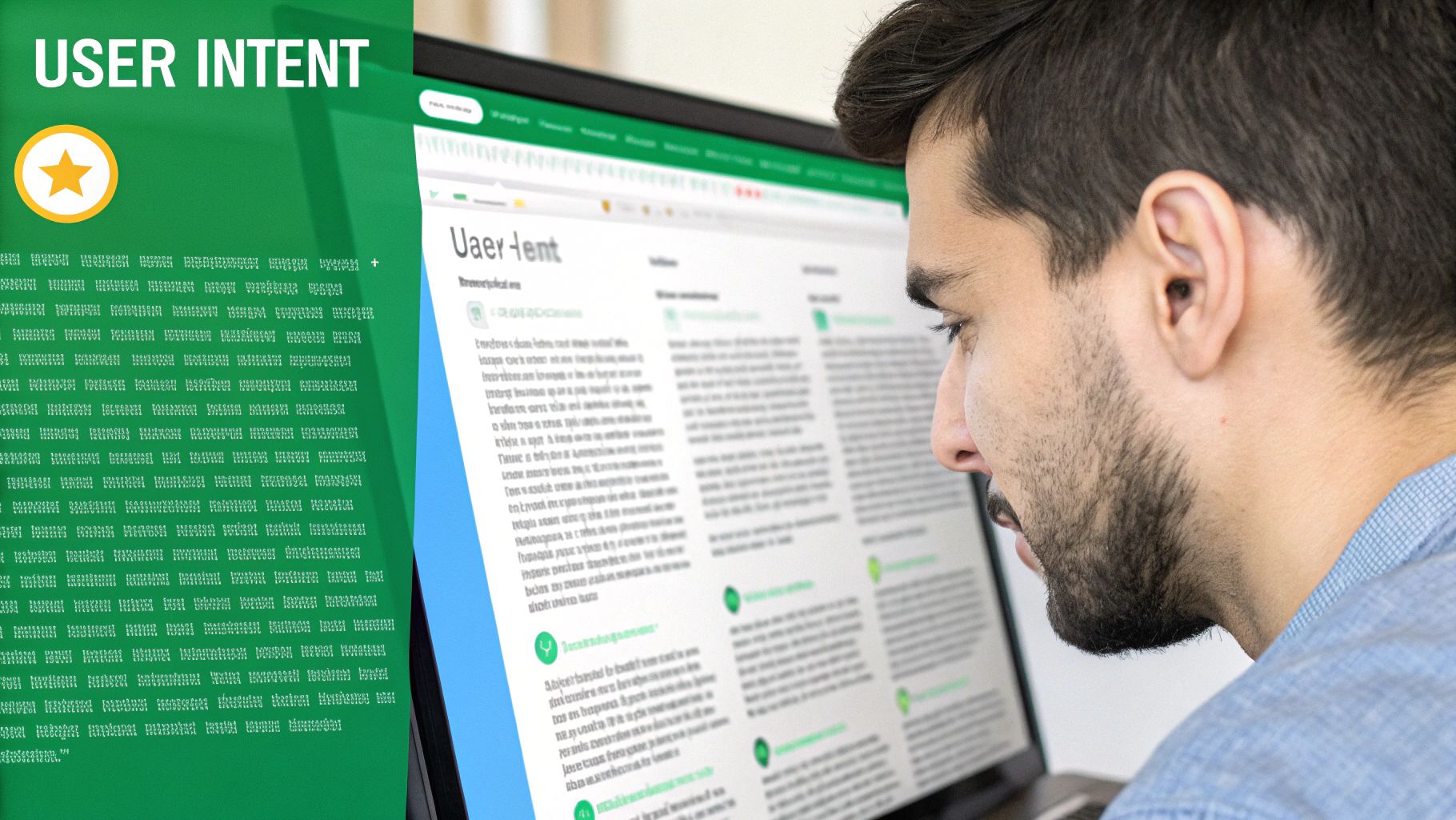 A split image showing a chaotic, cluttered desk on one side and a clean, organized desk on the other, symbolizing the shift from keyword stuffing to organized search intent.