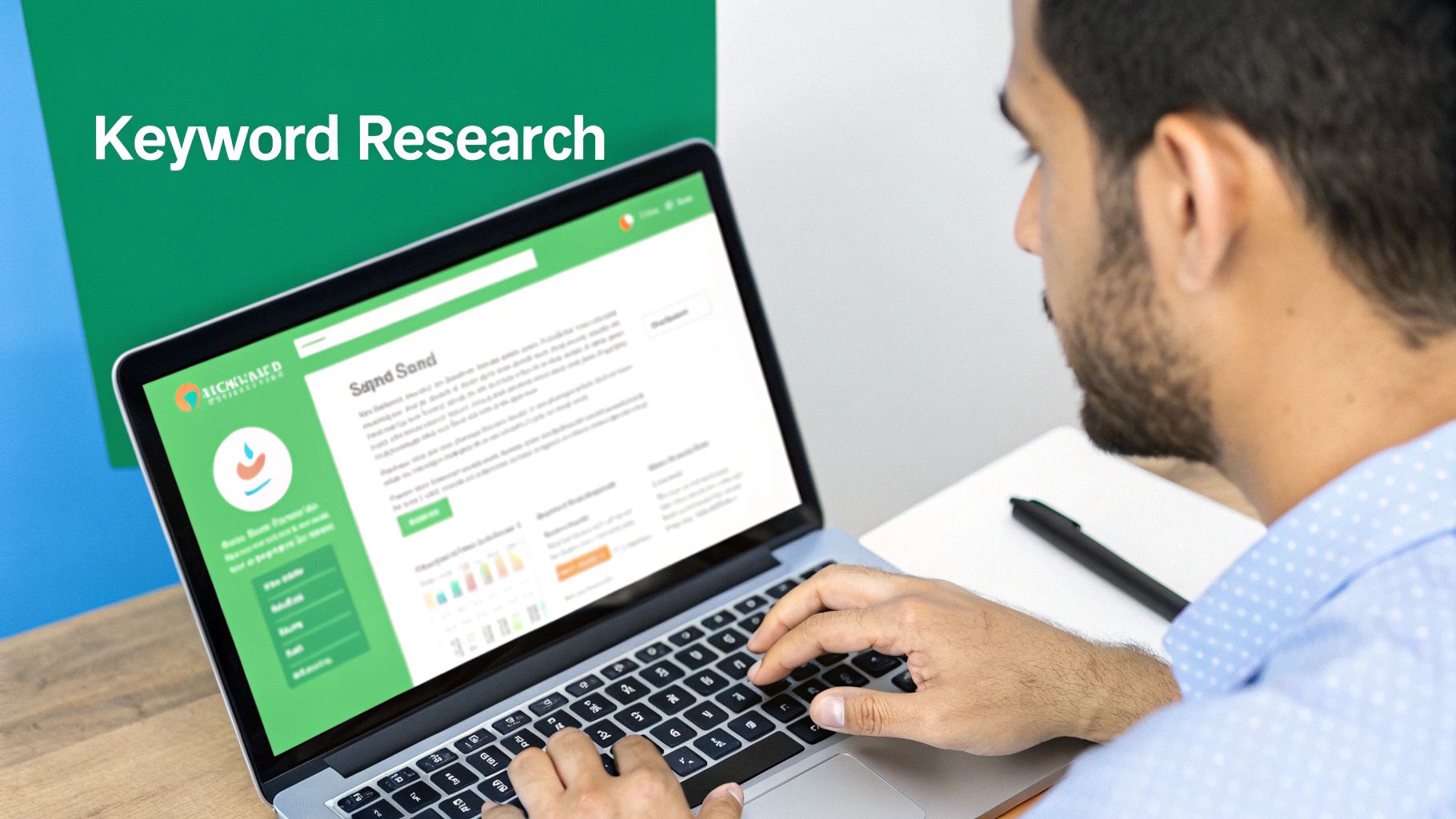 A person in a coffee shop writing a script for a video on a laptop