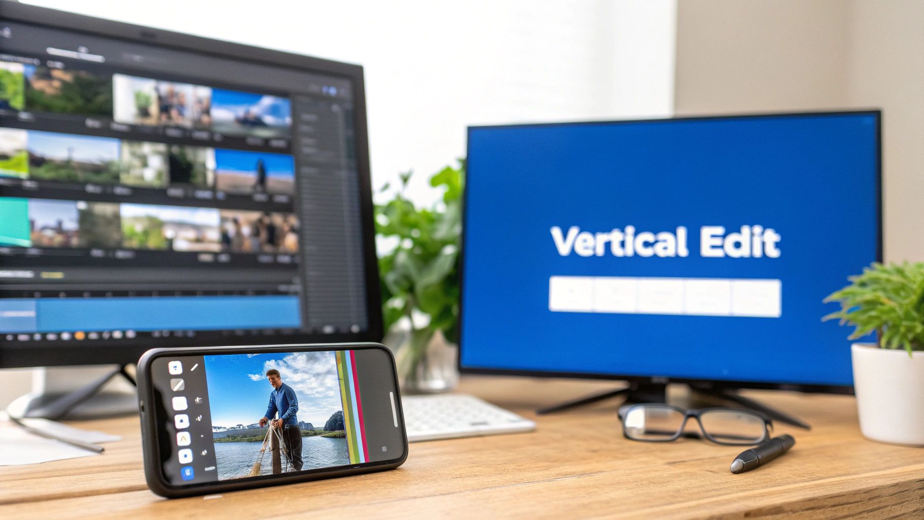 A split-screen view showing a horizontal YouTube video being reformatted into a vertical TikTok clip with dynamic captions.