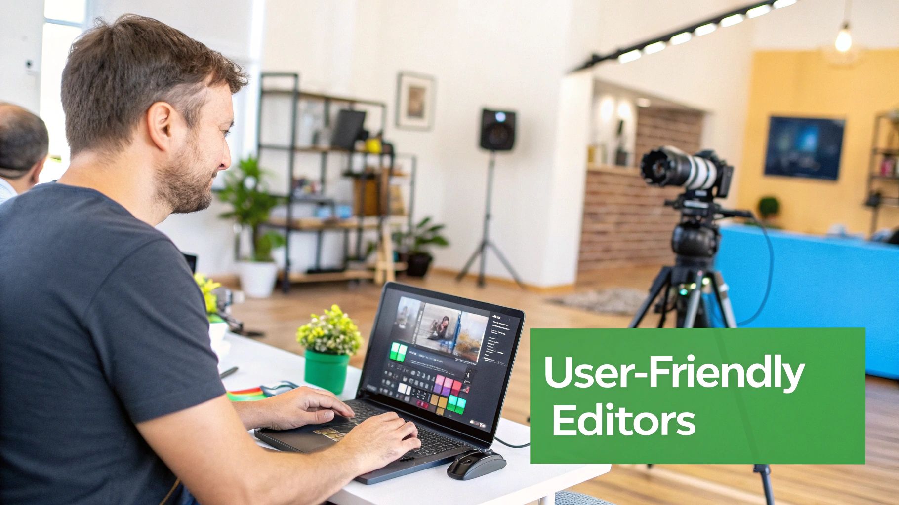 A person editing a video on a laptop using modern video production software.