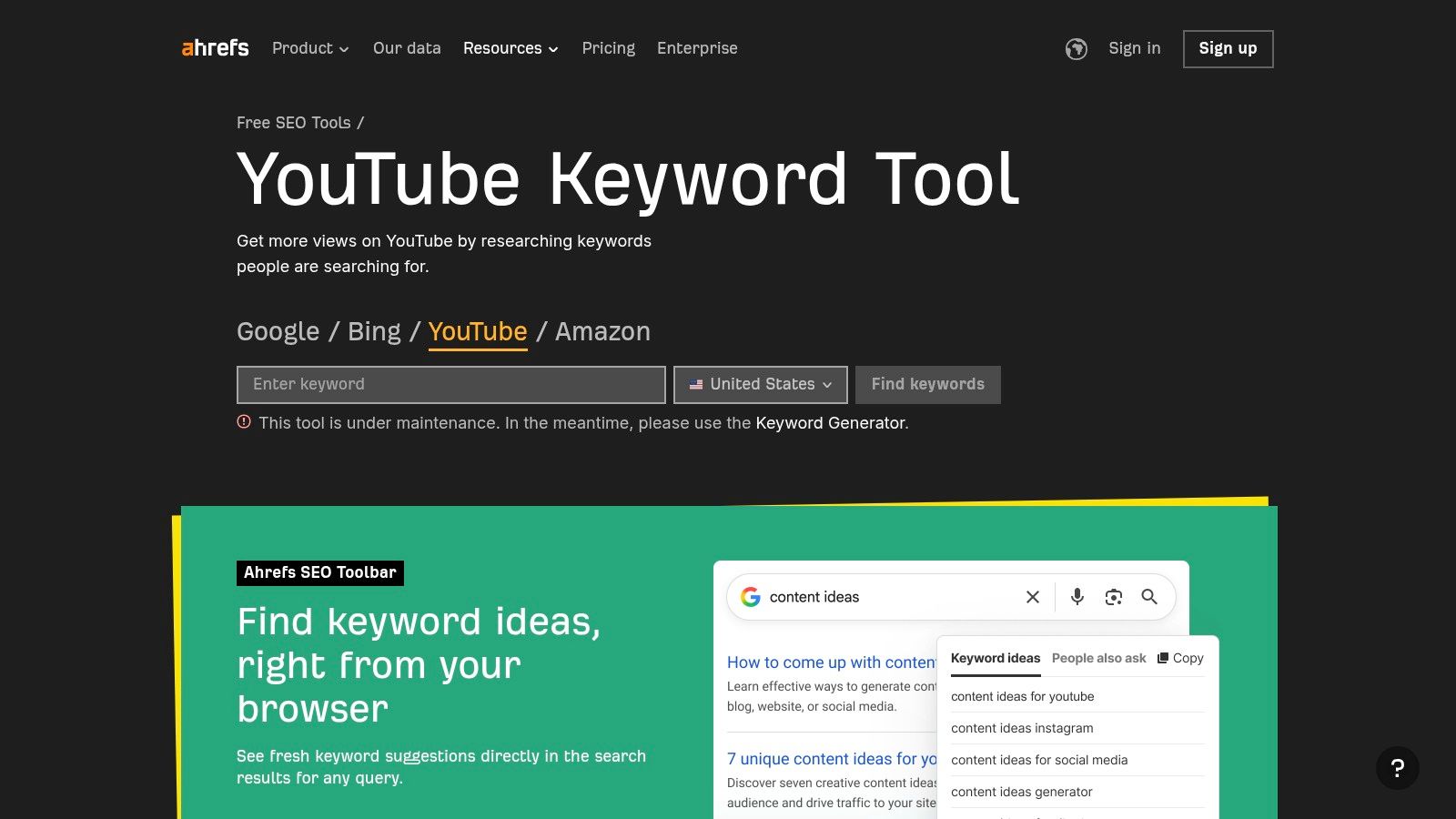 Ahrefs — YouTube Keyword Tool