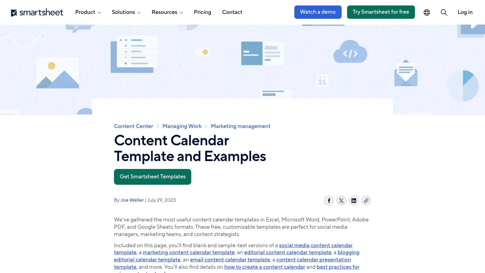 Smartsheet content calendar template examples