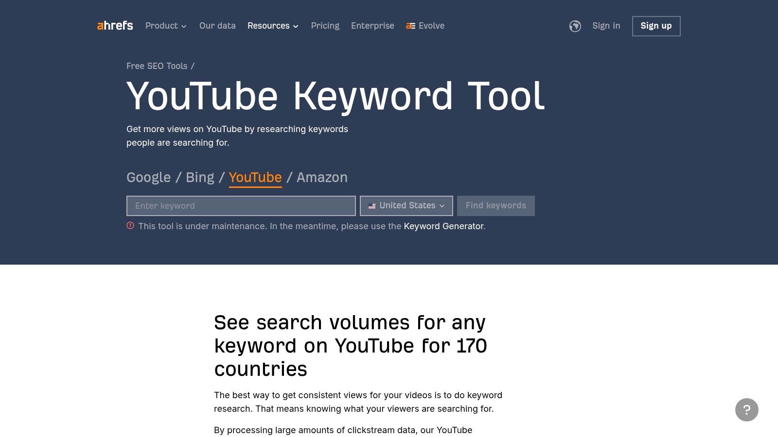 Ahrefs YouTube Keyword Tool