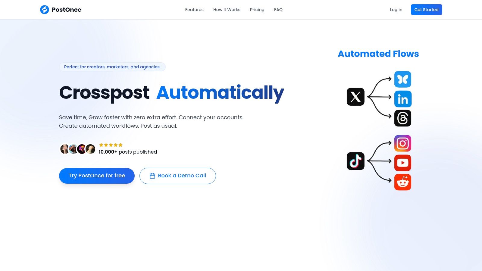 PostOnce user interface showing a simple workflow setup for cross-platform posting.