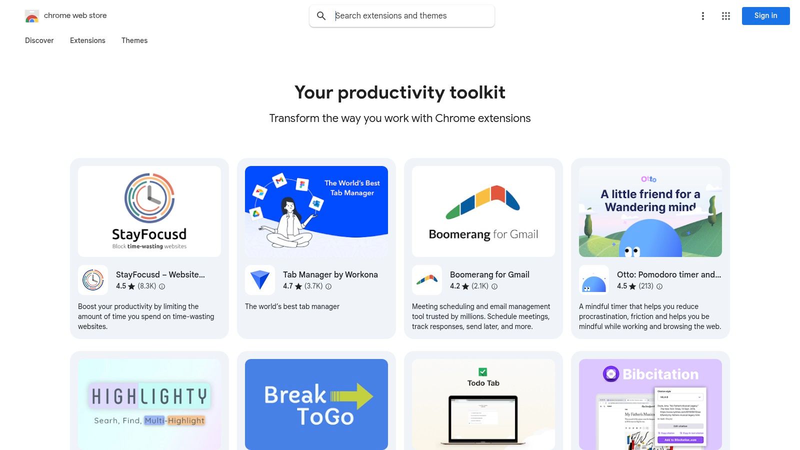 Chrome Web Store β Productivity Collection