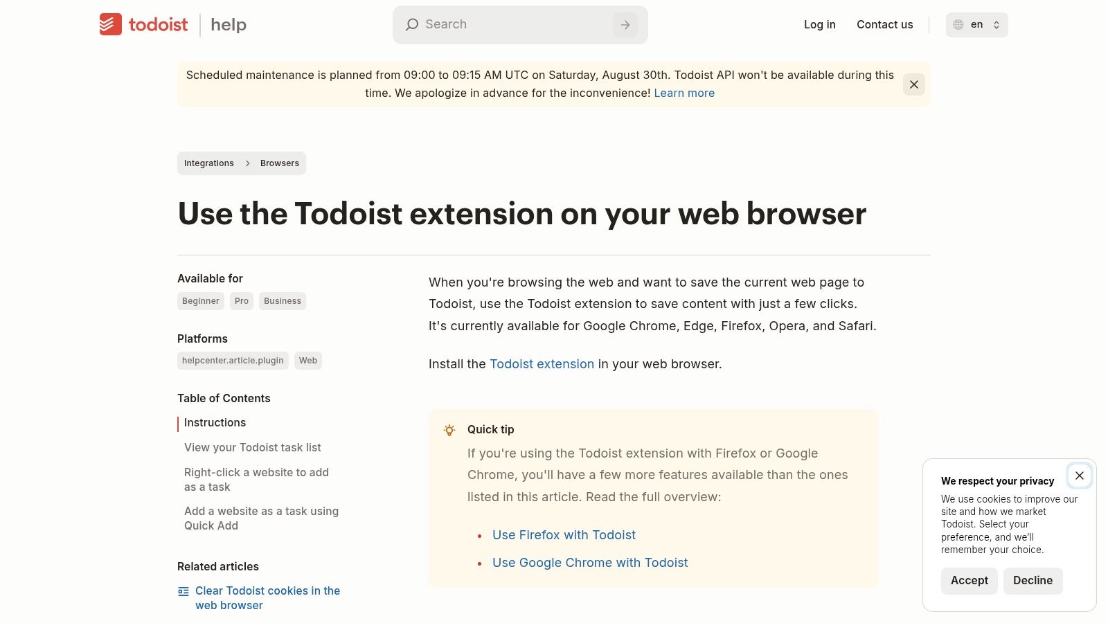 Todoist for Chrome (official help + pricing)