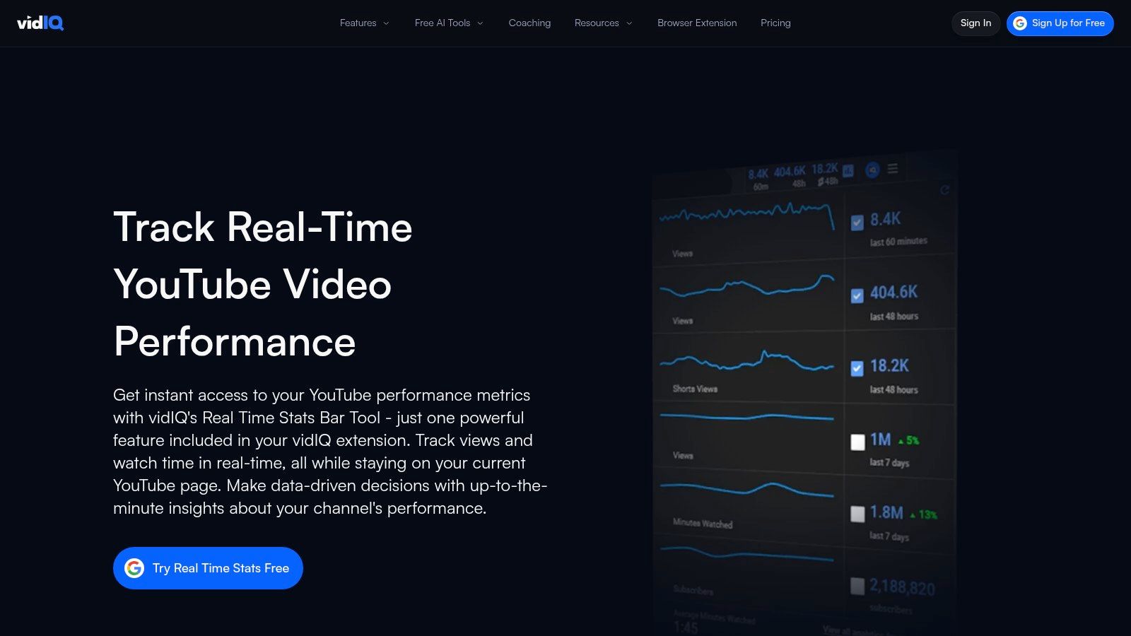 vidIQ's real-time stats bar on YouTube
