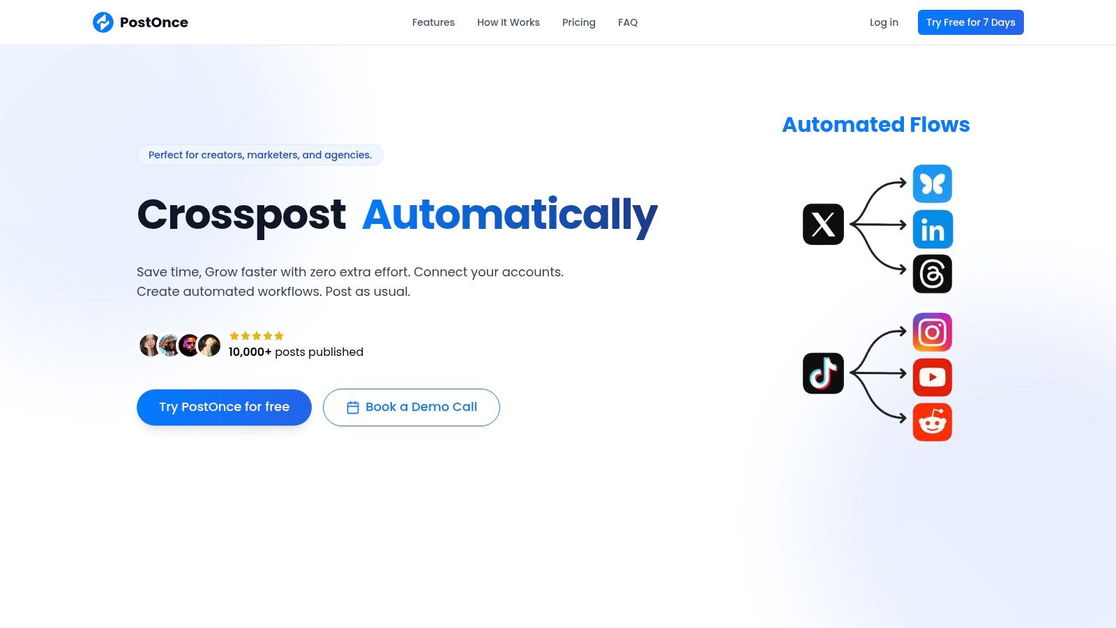 PostOnce Interface showing automated workflows
