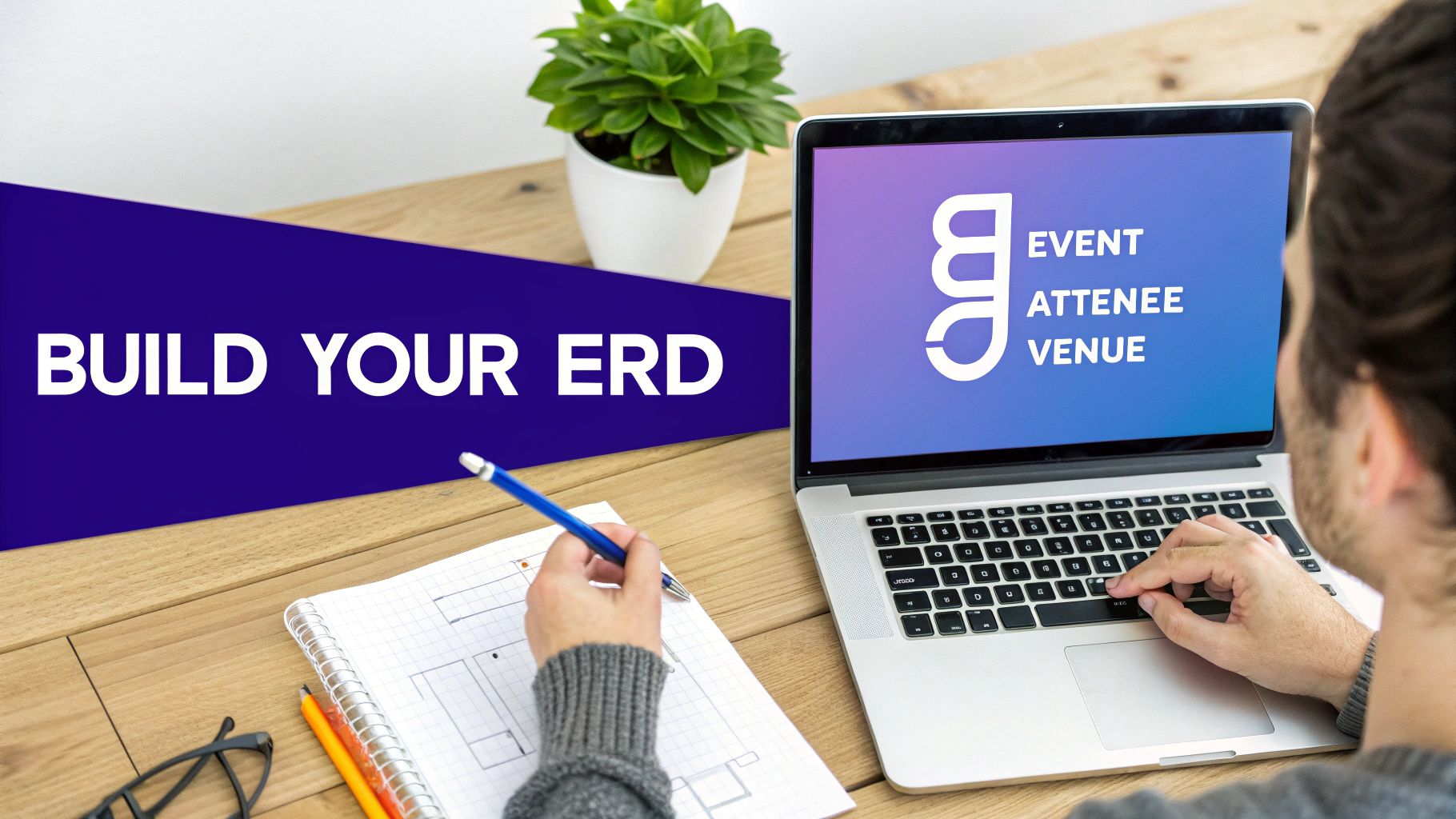 An example of an ER Diagram being designed on a whiteboard.