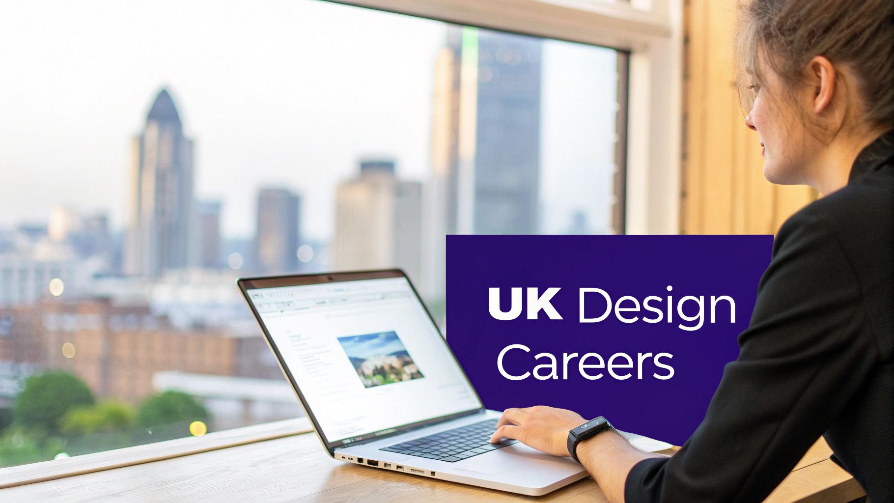 A UI/UX designer looking at job prospects and career growth charts on a screen.