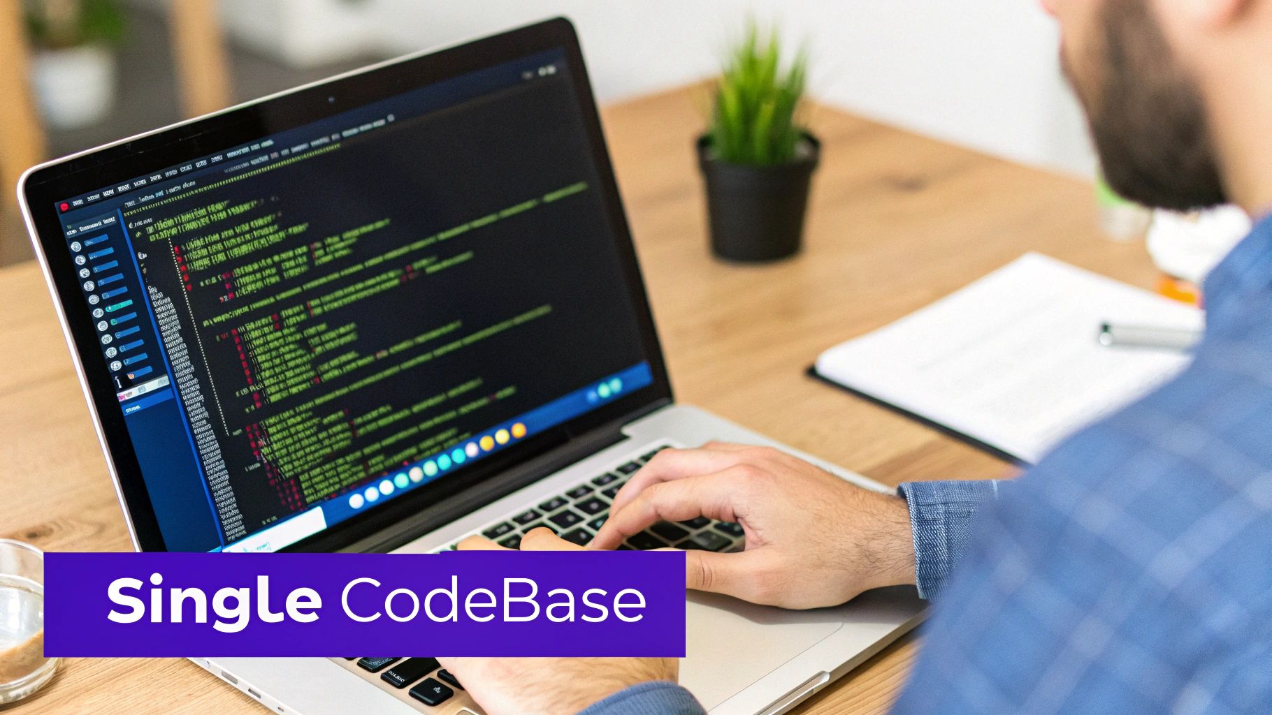 A developer's screen showing Flutter code for an enterprise mobile app.