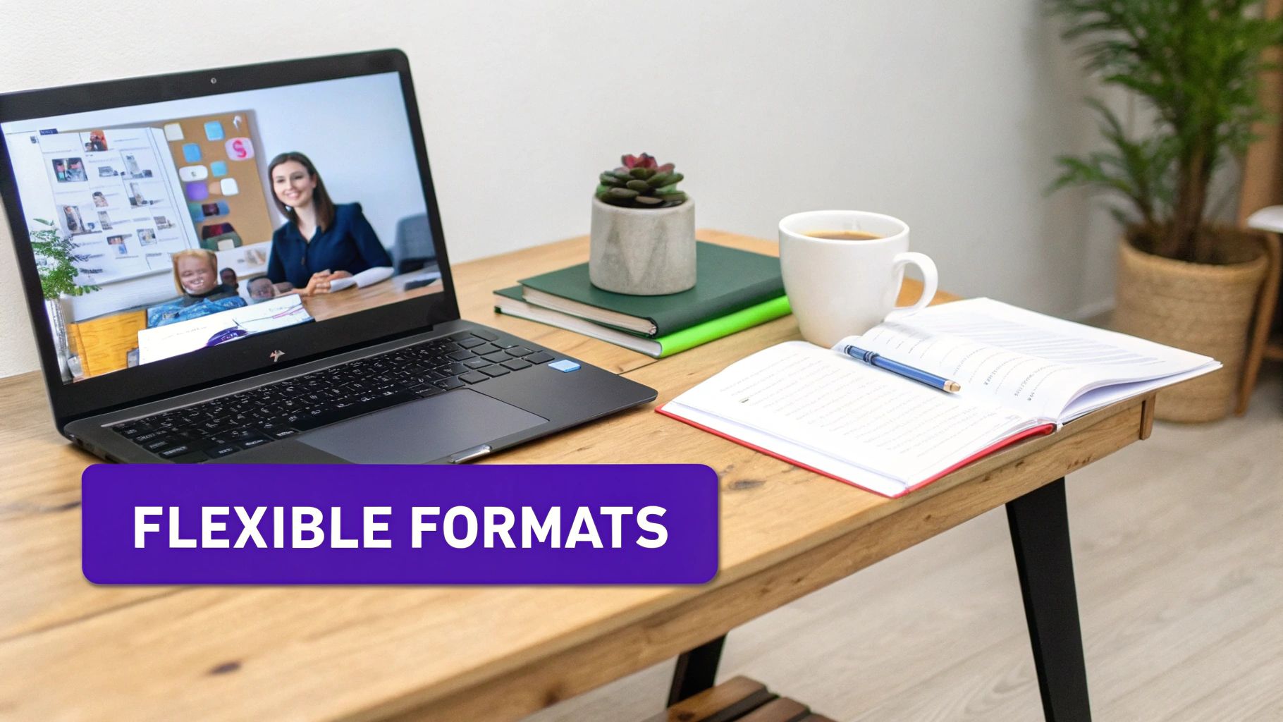 A person sitting at a desk with a laptop, participating in an online agile project management class.