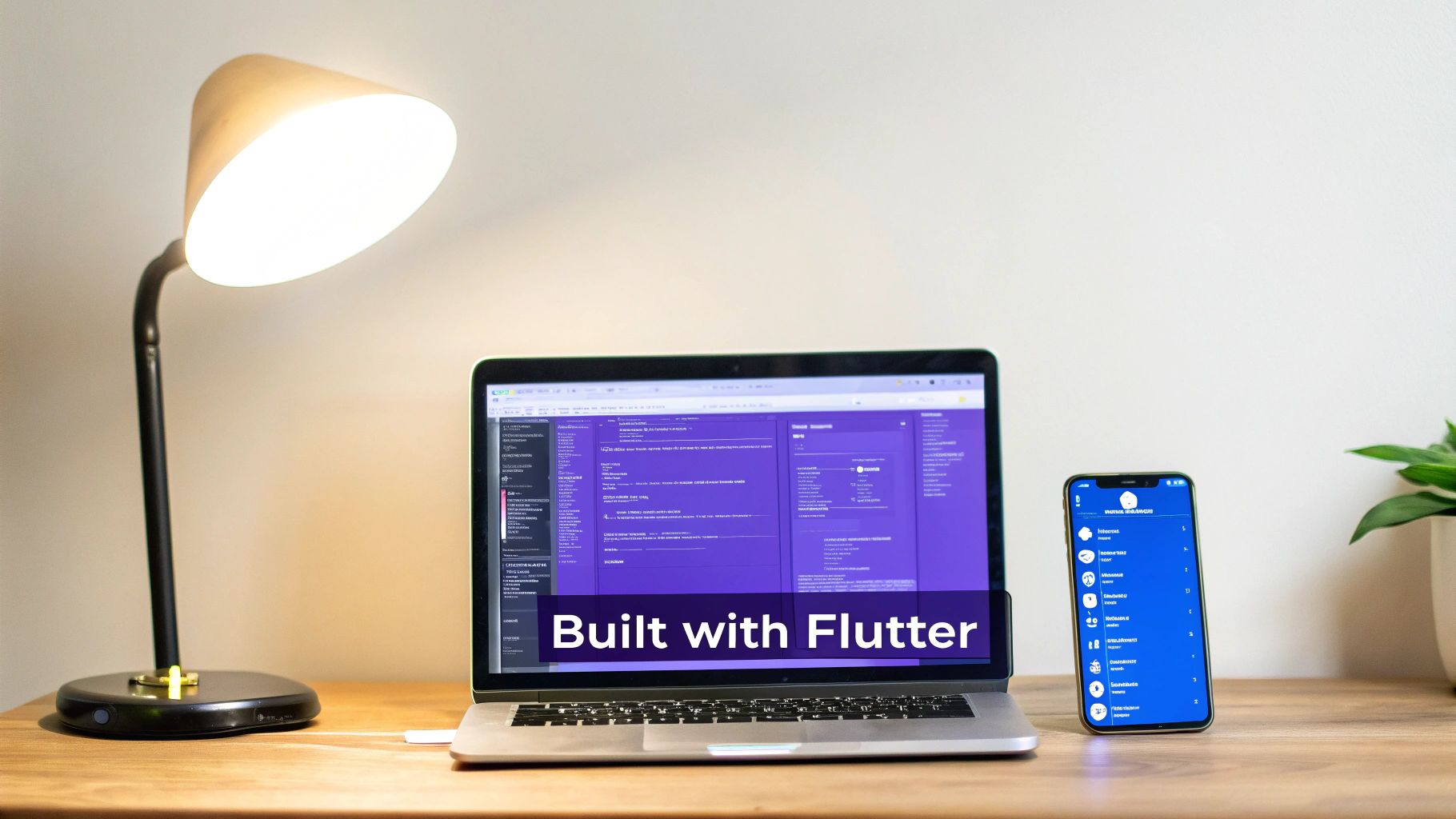 Flutter logo on a blue background