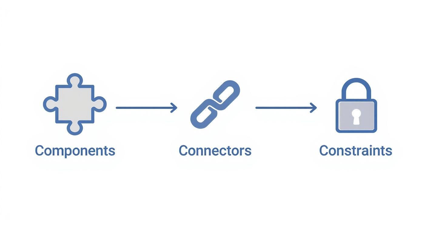 Infographic showing the flow from Components to Connectors to Constraints