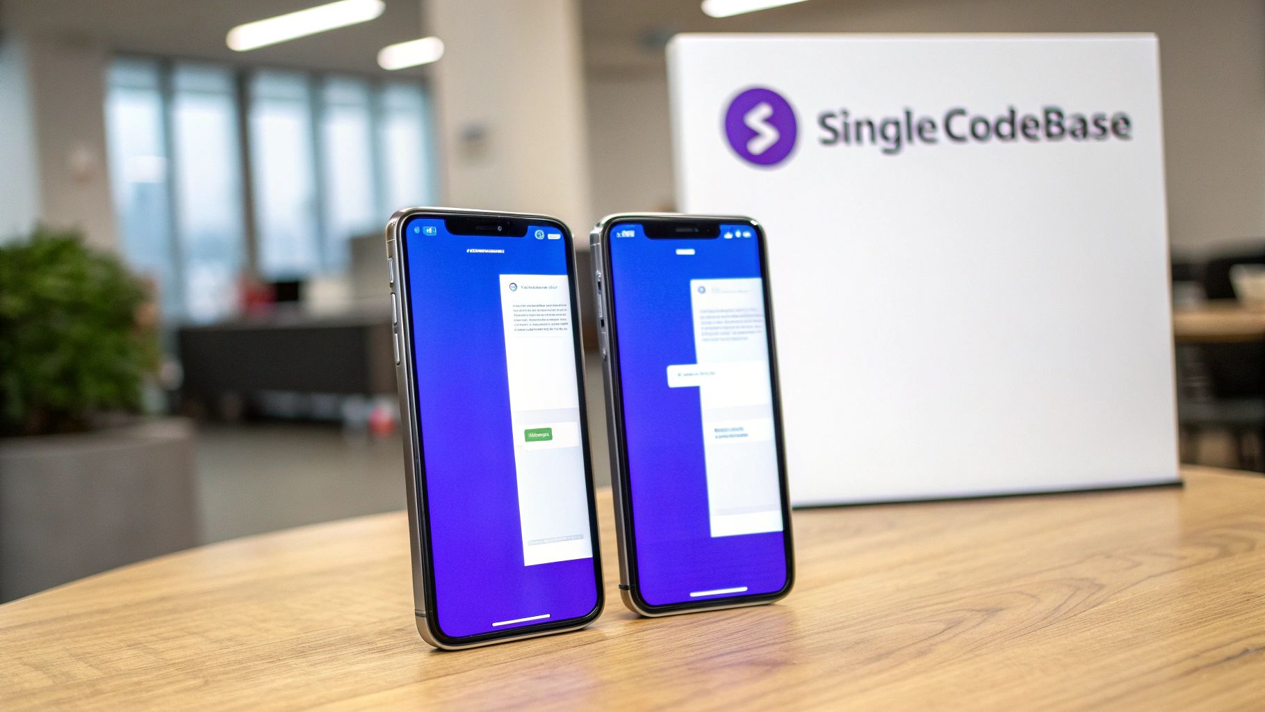 An illustration of the Flutter logo surrounded by mobile app interface elements, symbolising modern app development.