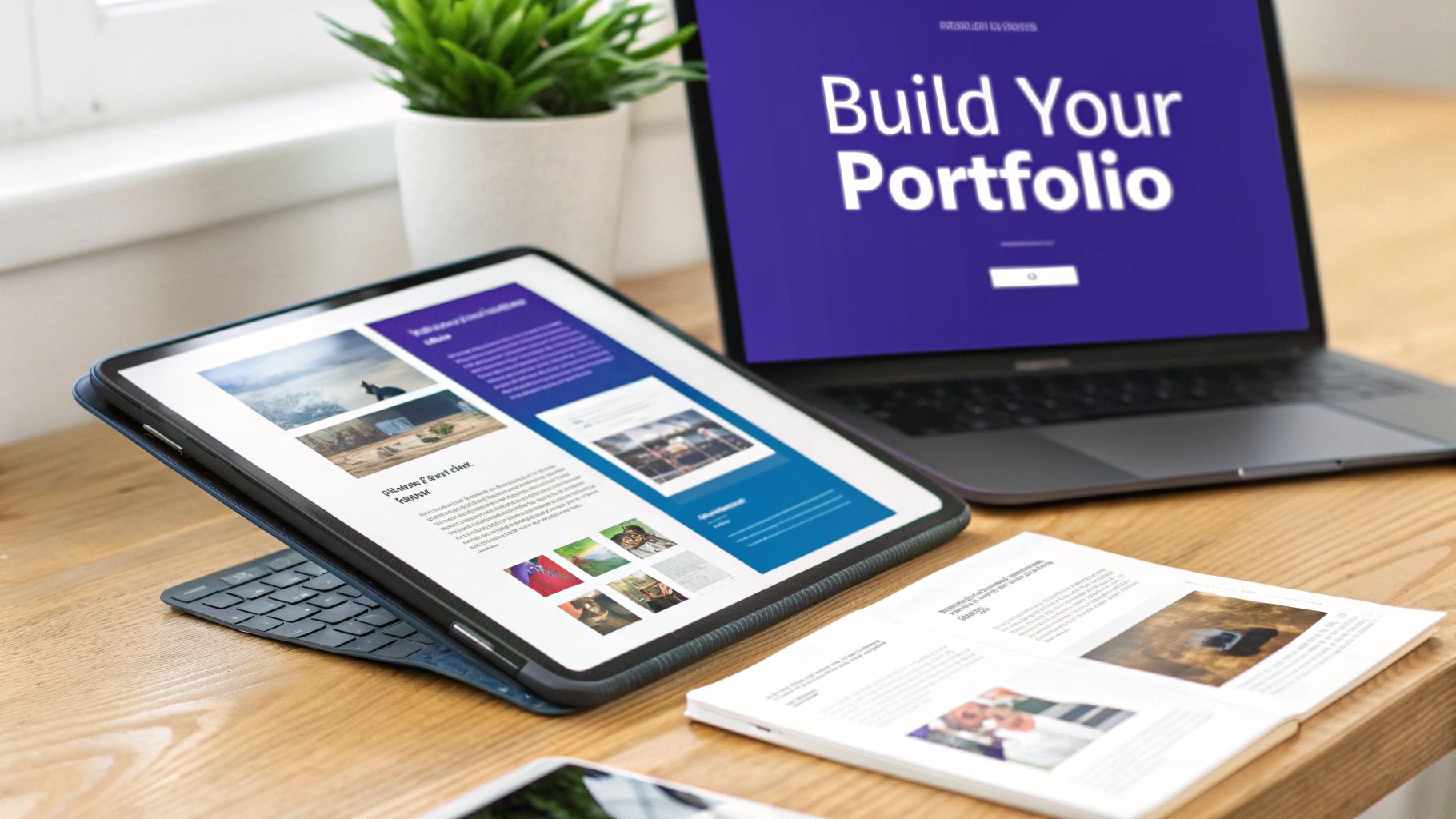 Designers collaborating on a mobile app portfolio project.