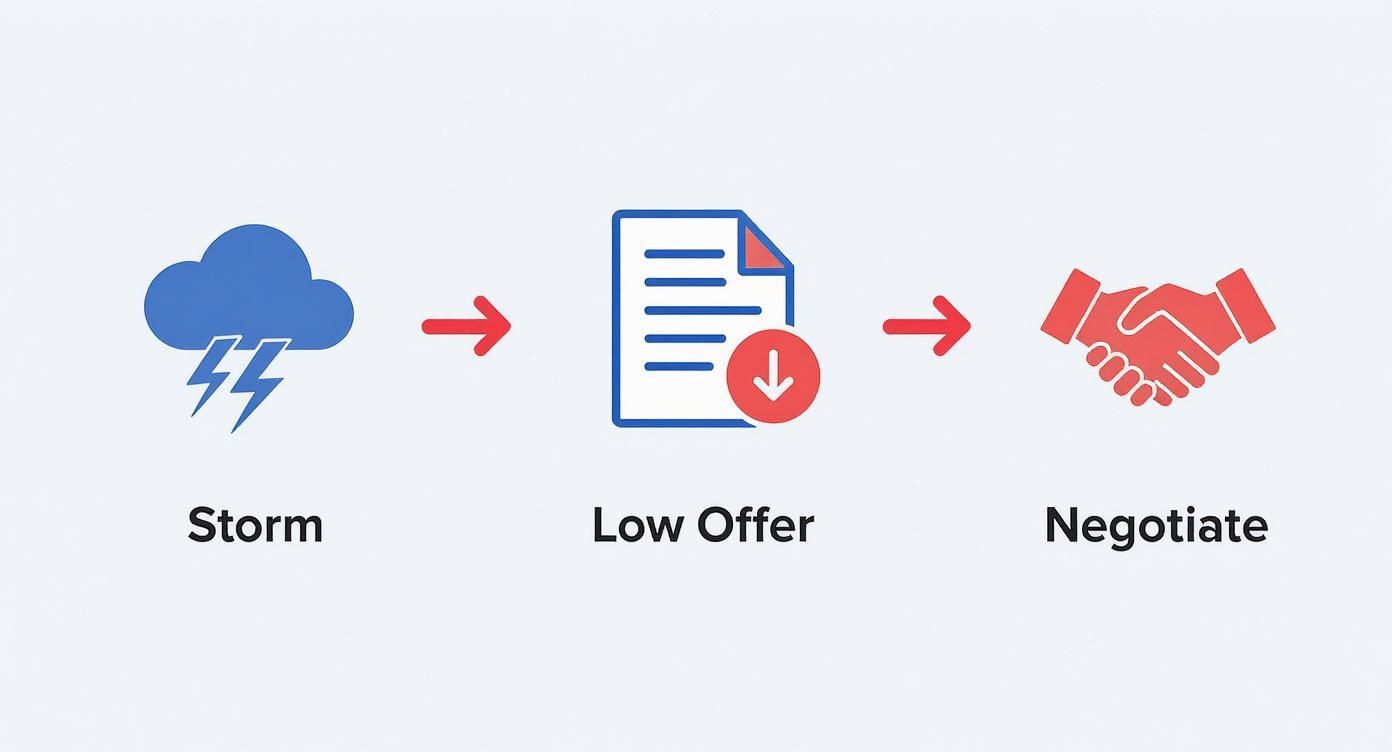 An infographic about disputing an insurance claim storm damage settlement.