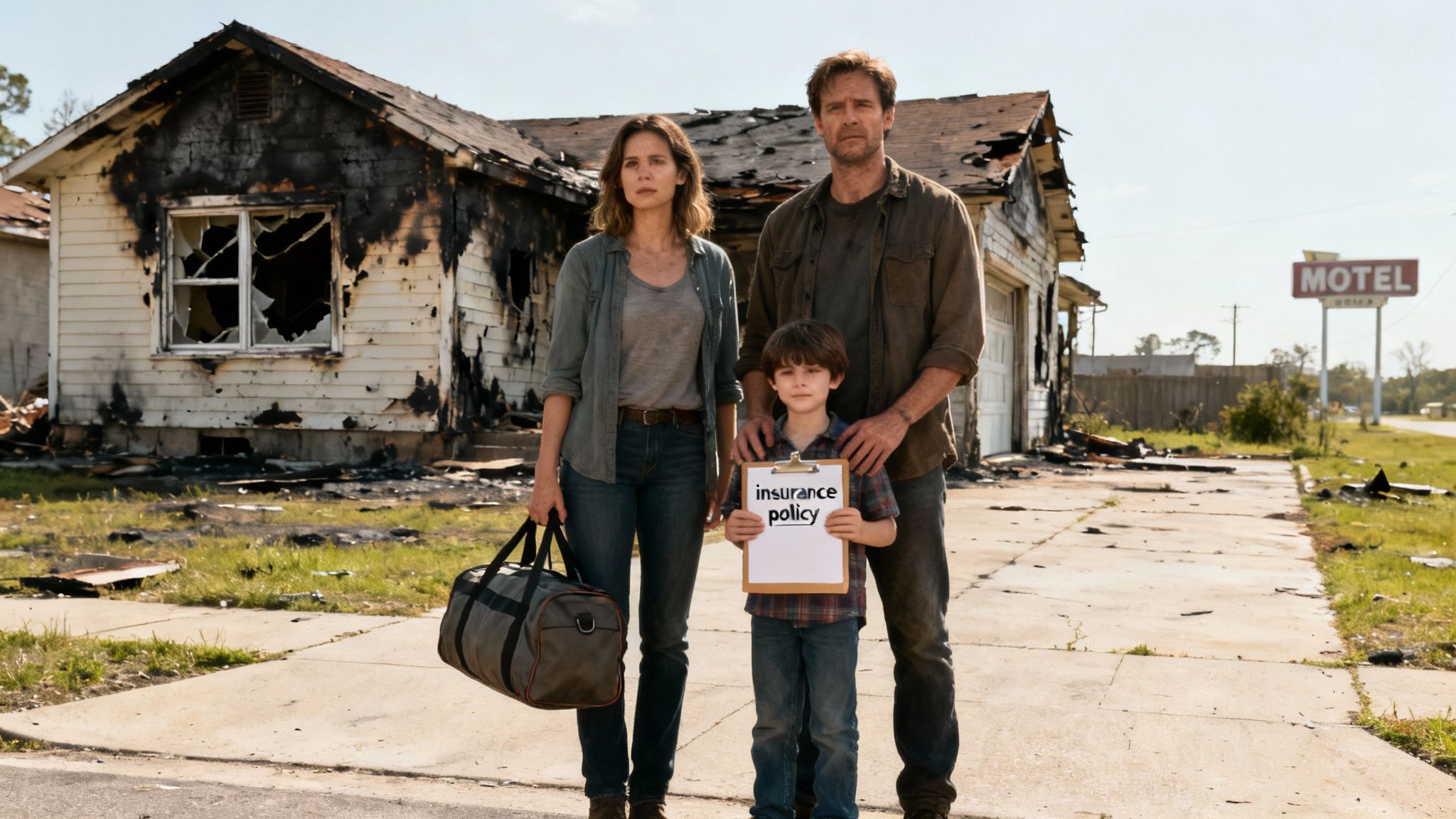 A family looking at a house after a disaster showing the need for knowing what is loss of use coverage.