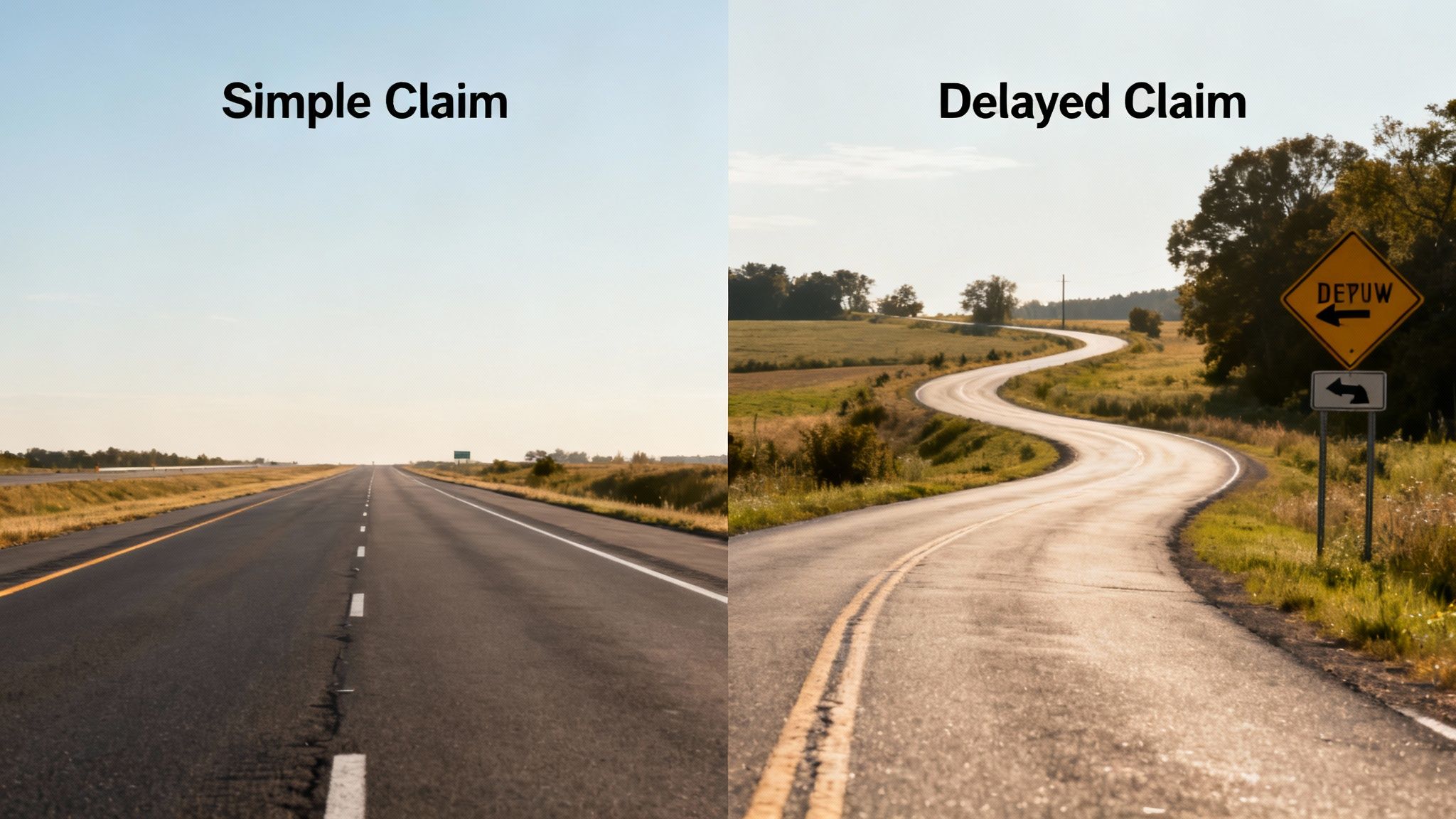 A person looking at a calendar with a frustrated expression, symbolizing claim delays.