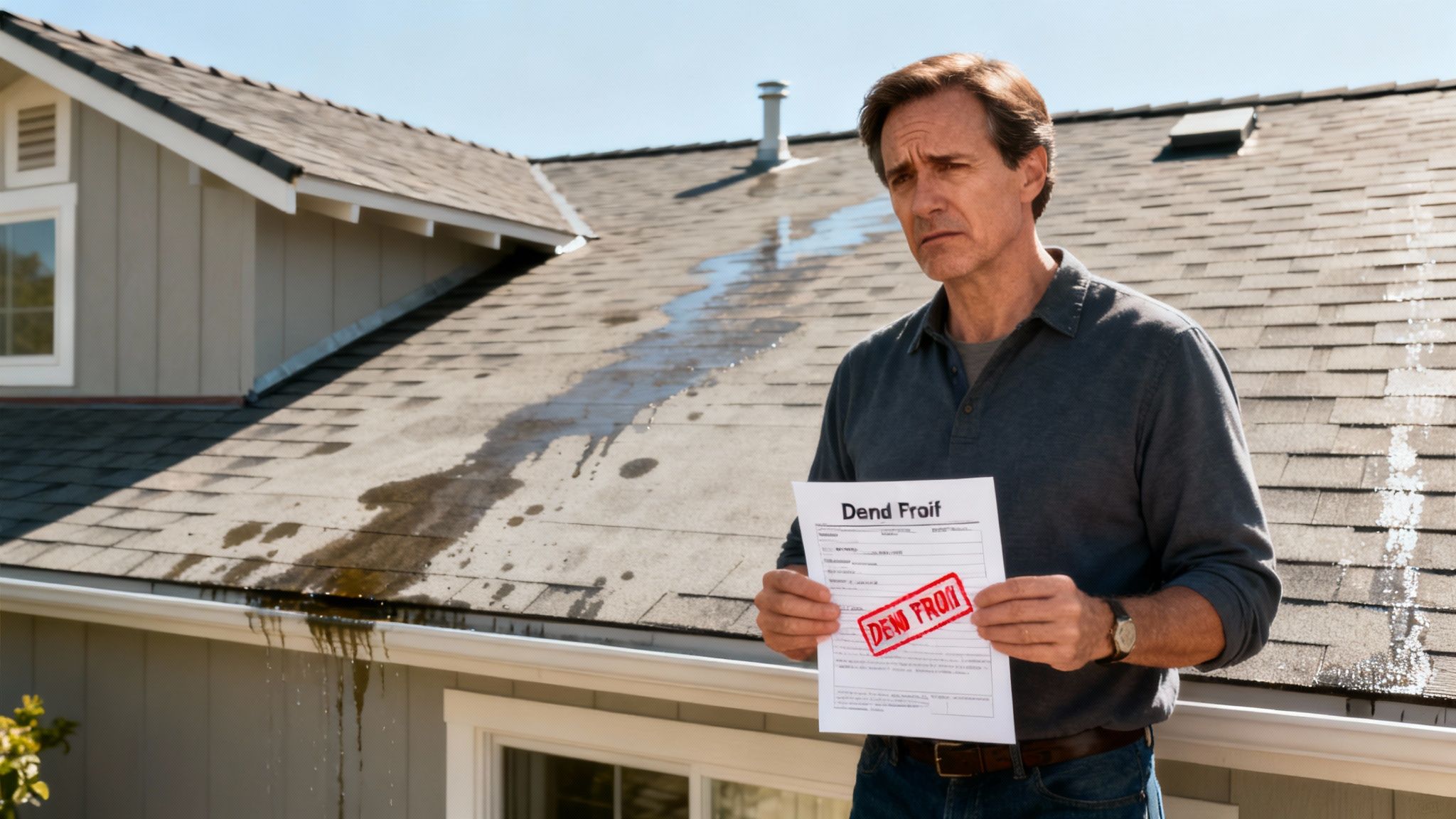 Confused person looking at complex insurance claim documents.