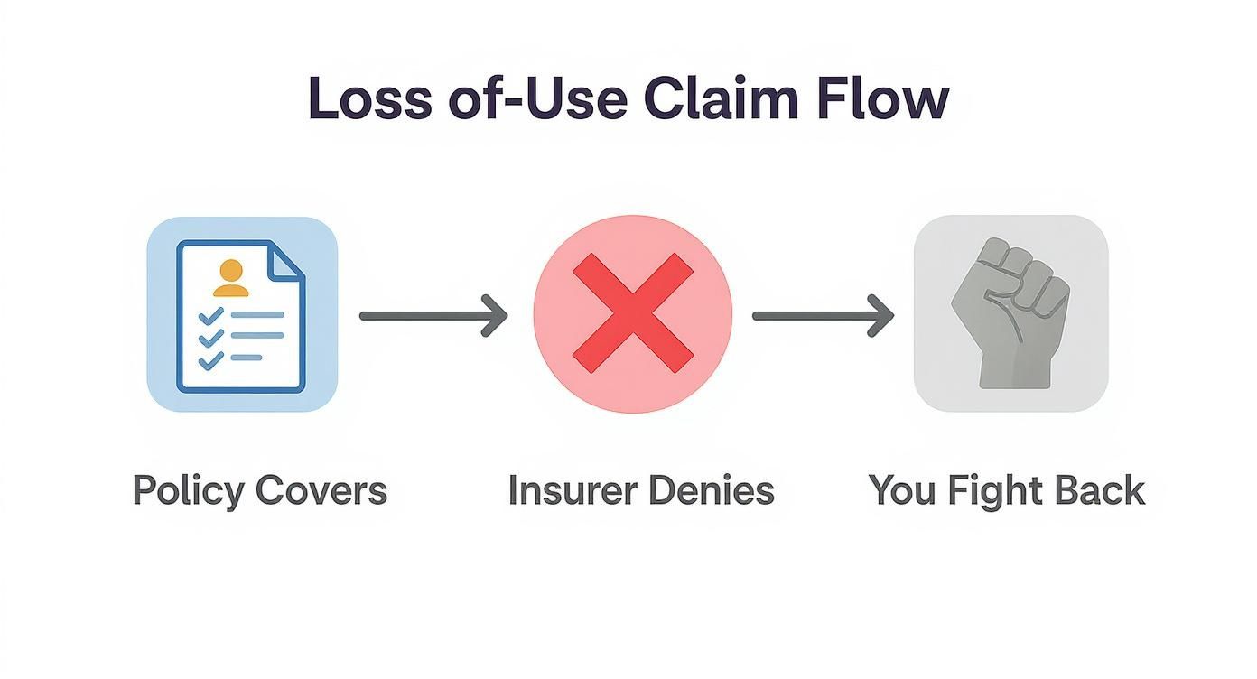 Infographic explaining the dispute process for what is loss of use coverage