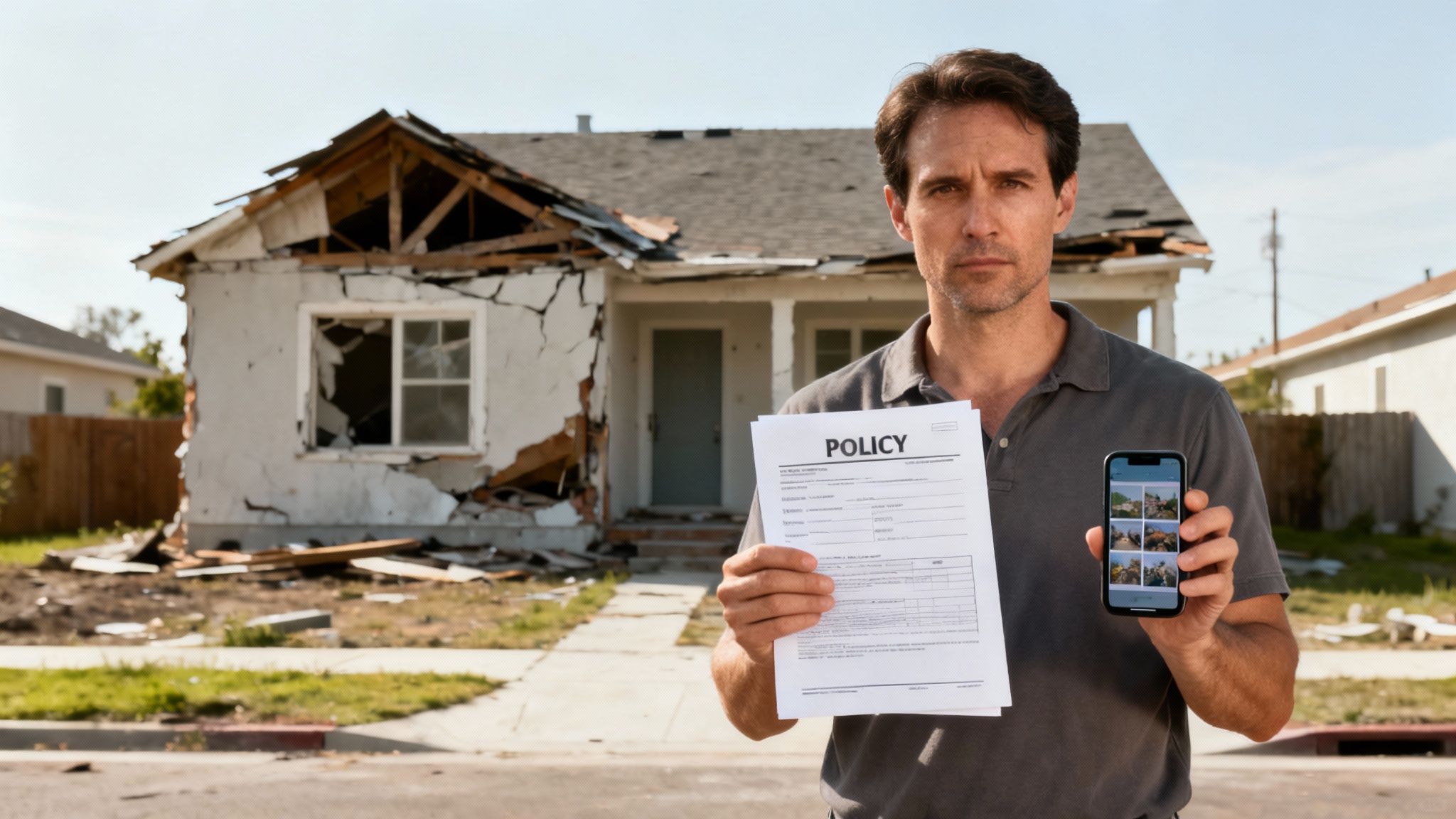 A person looking stressed while reviewing an insurance policy, needing help insurance claim.