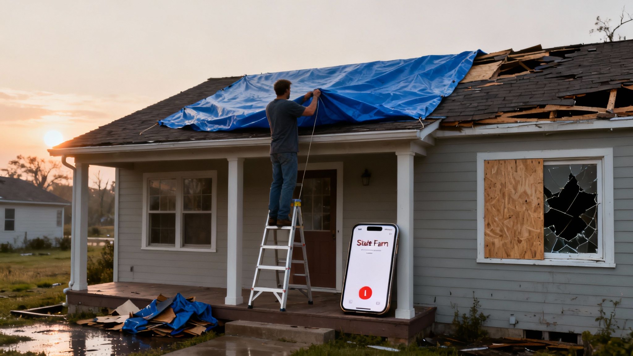 A person taking photos of water damage inside a home for an insurance claim state farm.