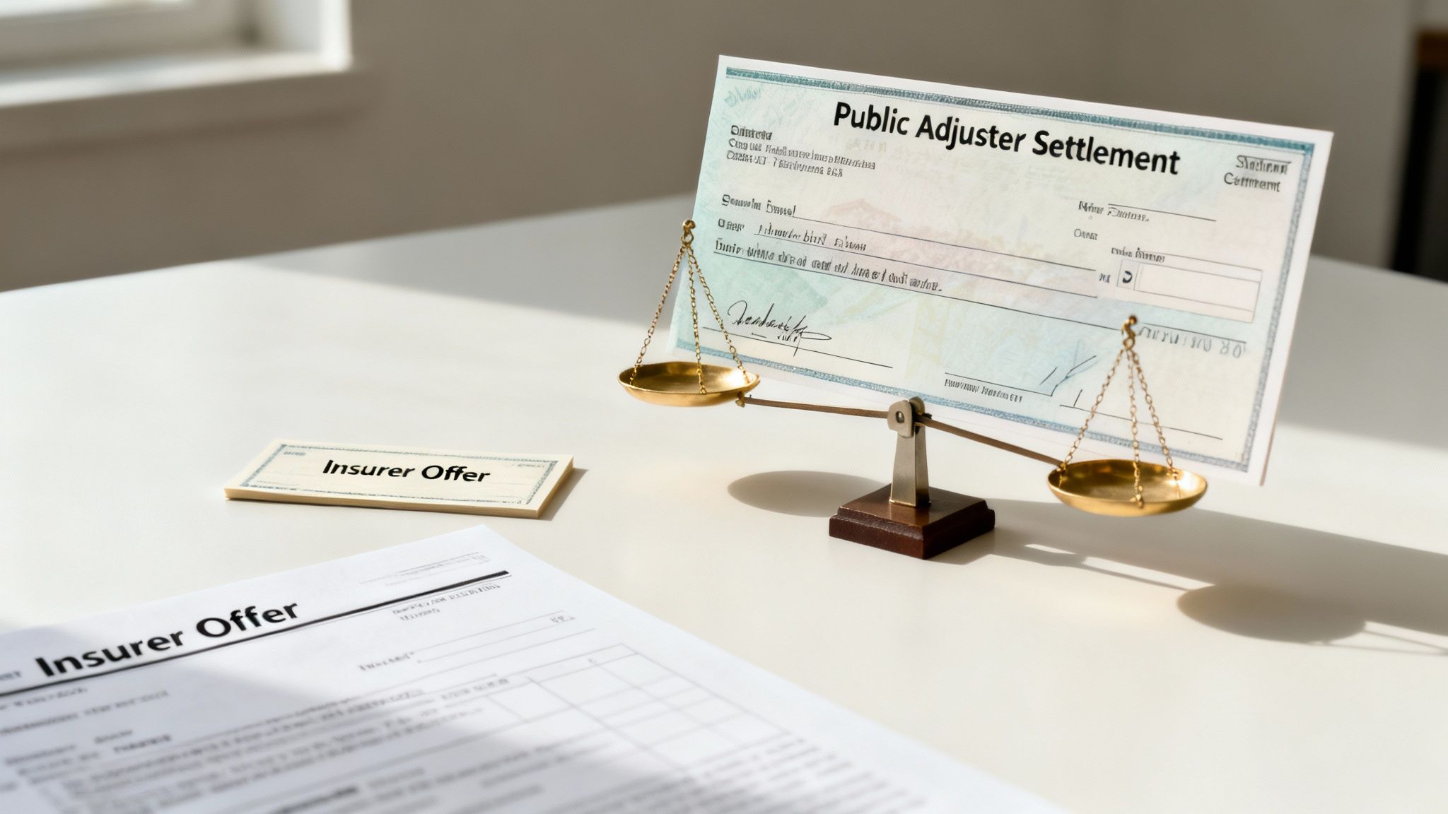 A detailed financial chart symbolizing the increased payout a public adjuster secures in an insurance adjuster vs public adjuster dispute.