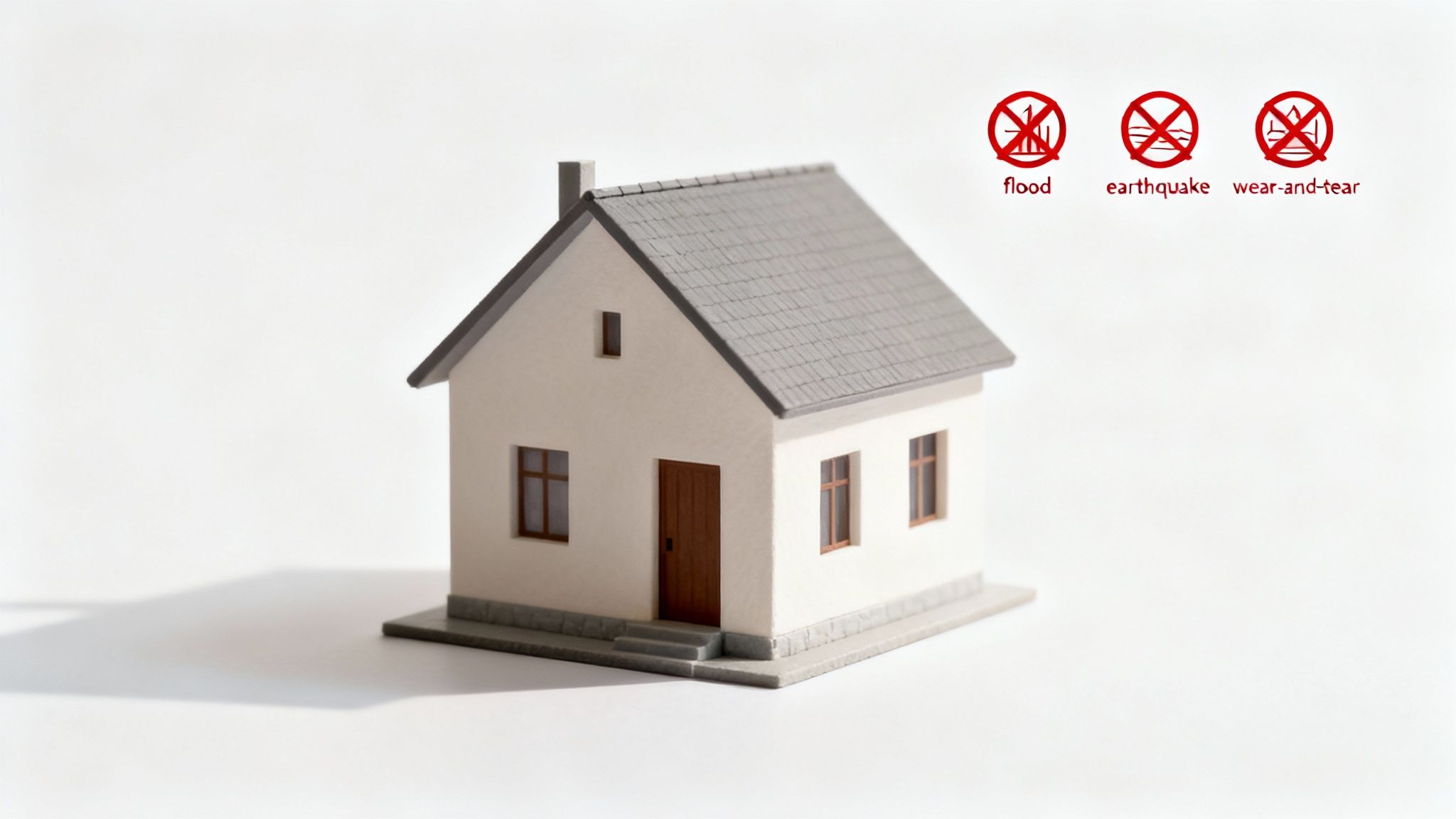 A large red X mark over a house, symbolizing denied insurance claims and exclusions. Understanding homeowners insurance coverage.