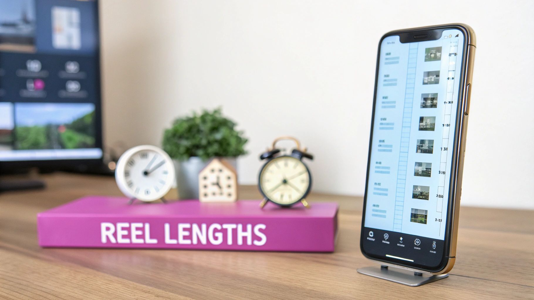 A close-up of a smartphone screen displaying Instagram Reels with vibrant video thumbnails