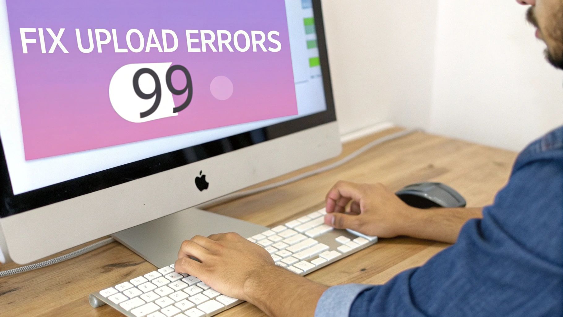 Person using computer to troubleshoot and fix YouTube video upload errors on desktop