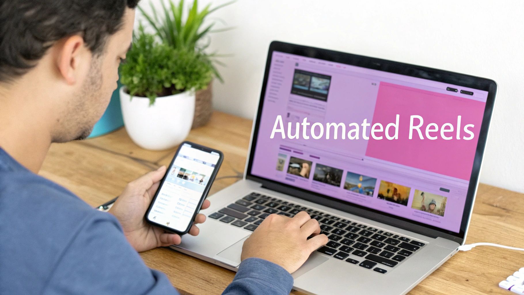 An abstract image showing AI gears and video play icons, representing the automation of video content creation.