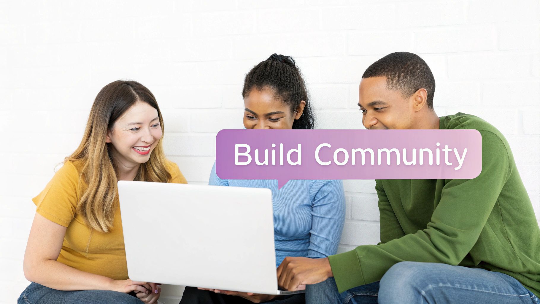 A diverse group of people interacting in a friendly, digital space, representing a thriving online community.