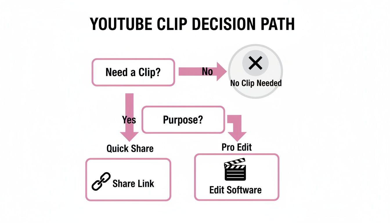 A decision path flowchart detailing whether and how to create YouTube video clips for sharing or editing.