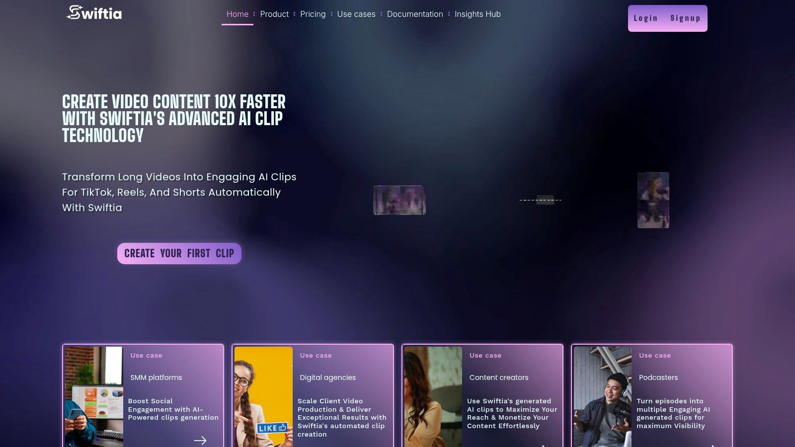 Swiftia's AI-powered video editing interface