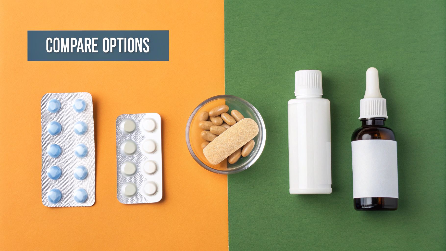 A visual comparison of different hormone therapy options laid out on a clean, modern background