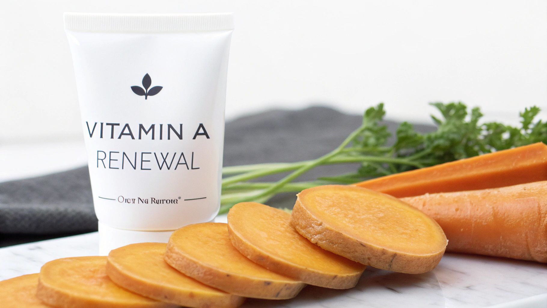 Sweet potatoes and carrots arranged on a surface, highlighting sources of Vitamin A