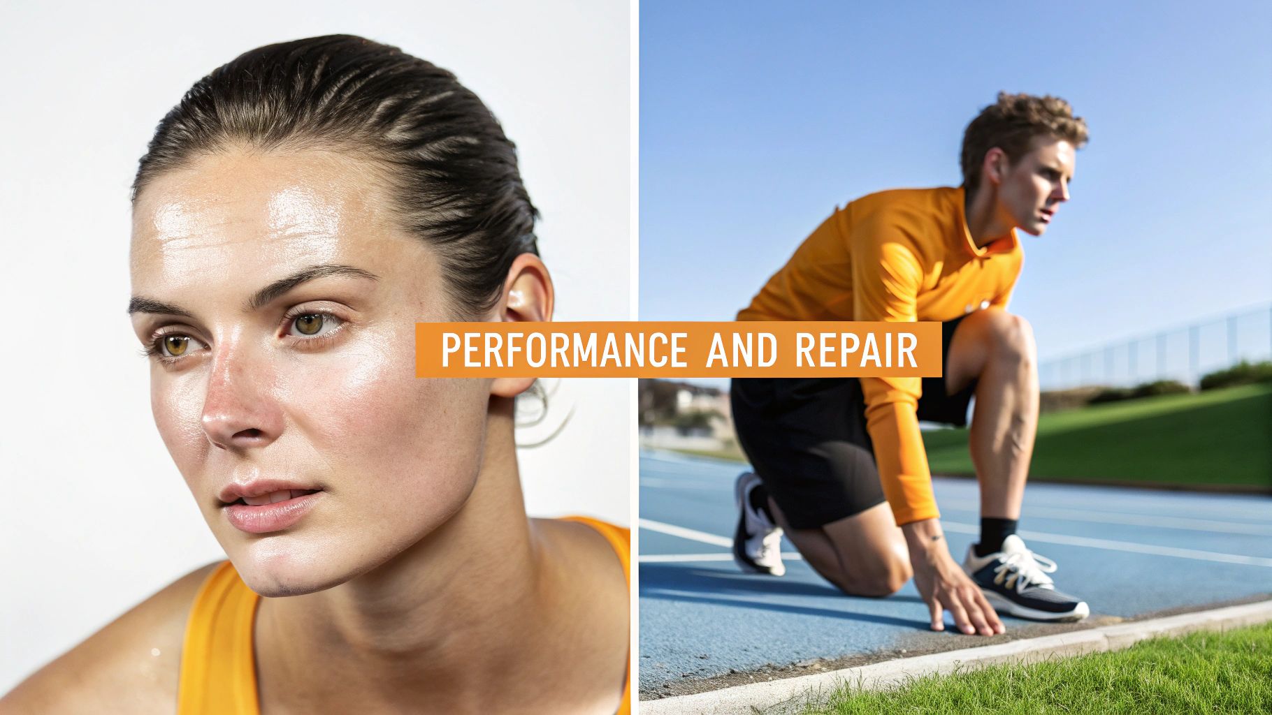 Athletic athletes in orange sportswear demonstrating performance and repair benefits of peptide therapy