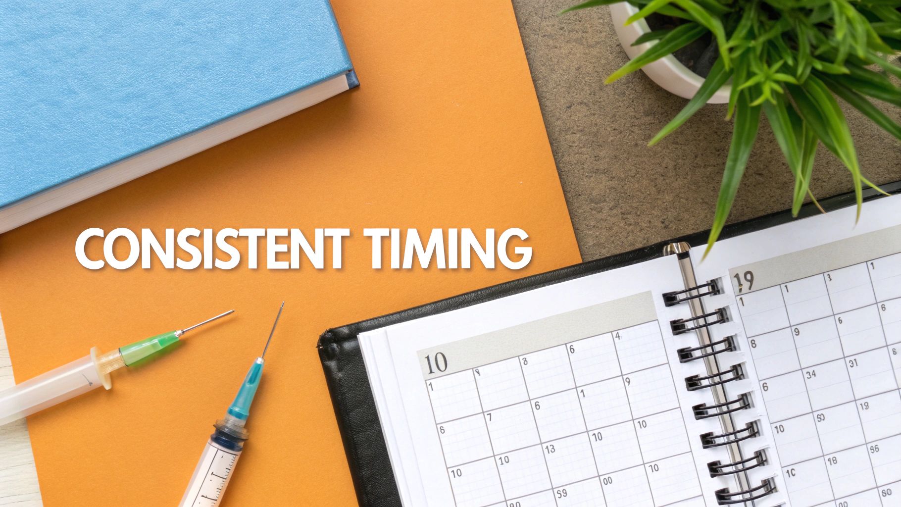 A person marking their calendar with a pen, symbolizing a consistent schedule for testosterone injections.