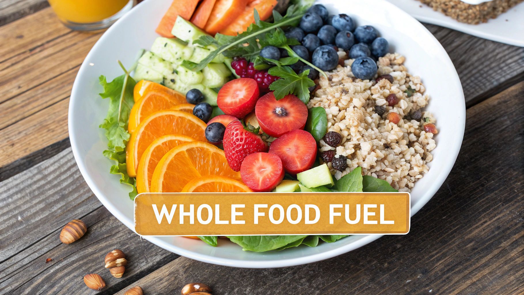 A vibrant and colorful plate of nutrient-dense food including salmon, avocado, and various vegetables
