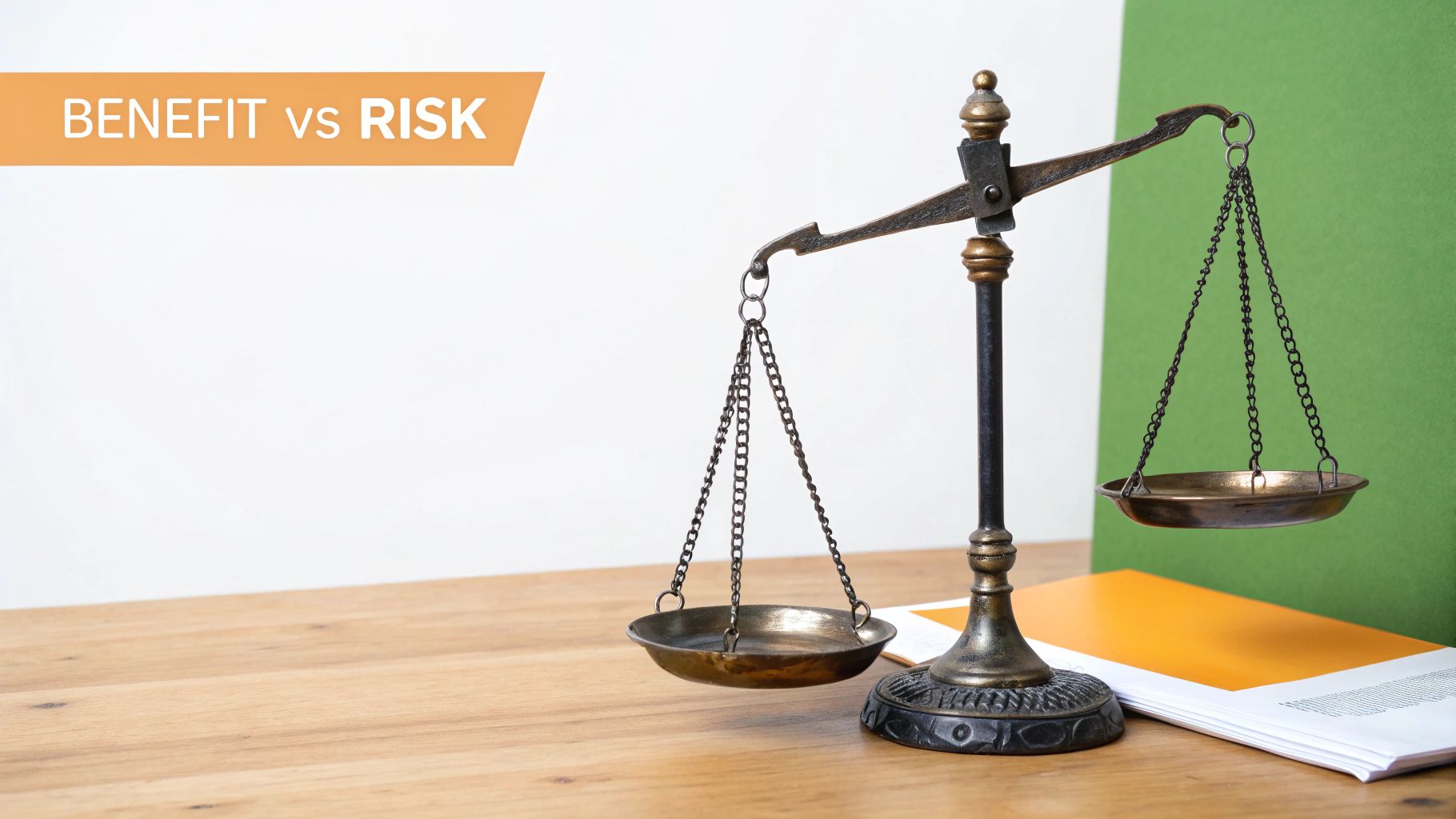 A balanced scale with weights on each side, representing the benefits and risks of testosterone cypionate