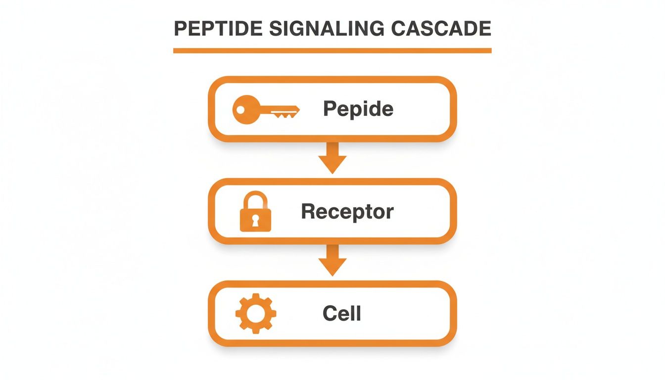 Diagram illustrating the peptide signaling cascade, showing peptide, receptor, and cell interaction.