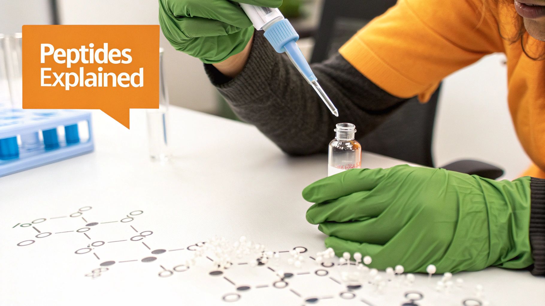 A scientist examining a molecular model, representing peptide research