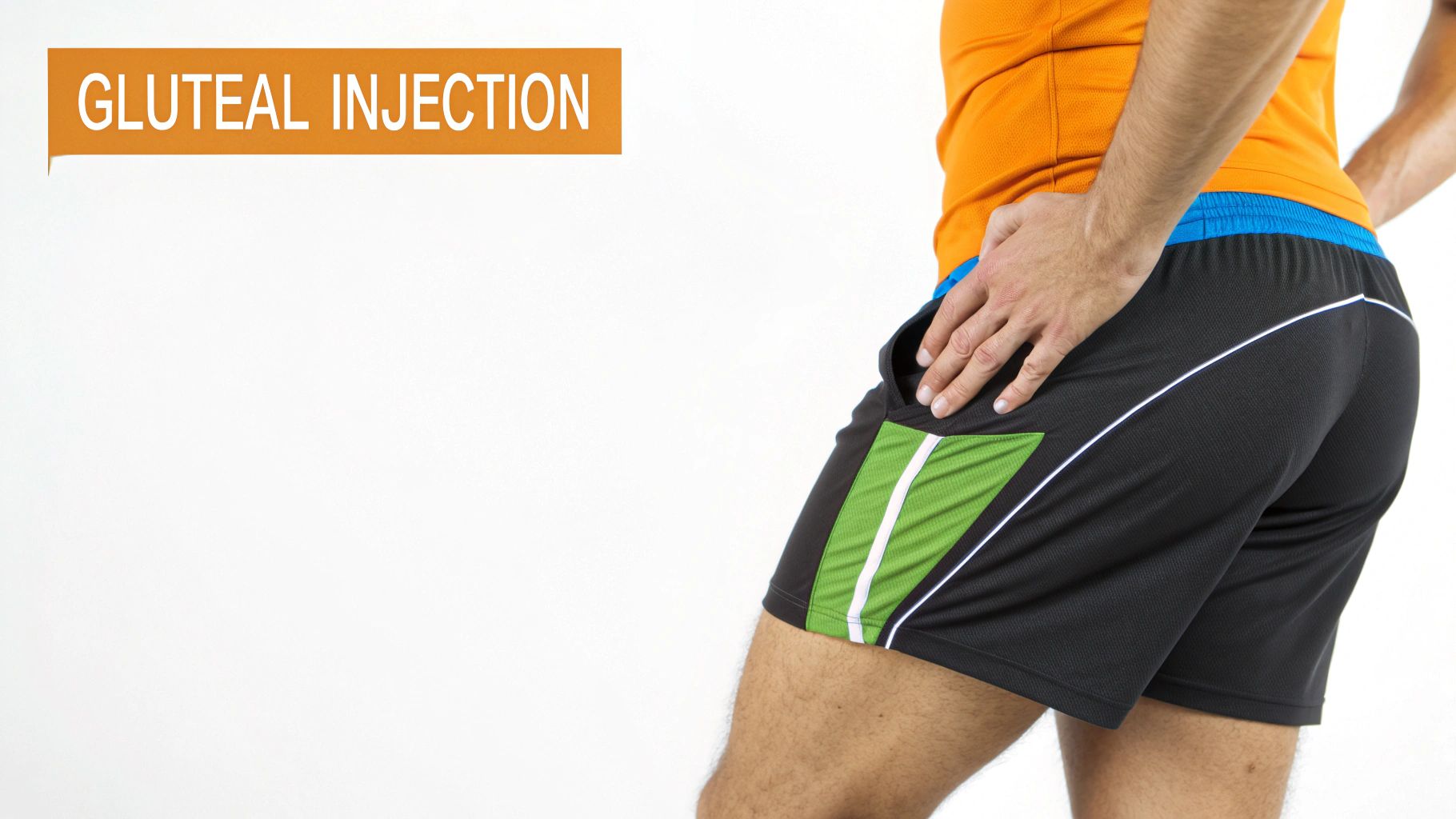 Anatomical illustration showing the gluteal injection sites